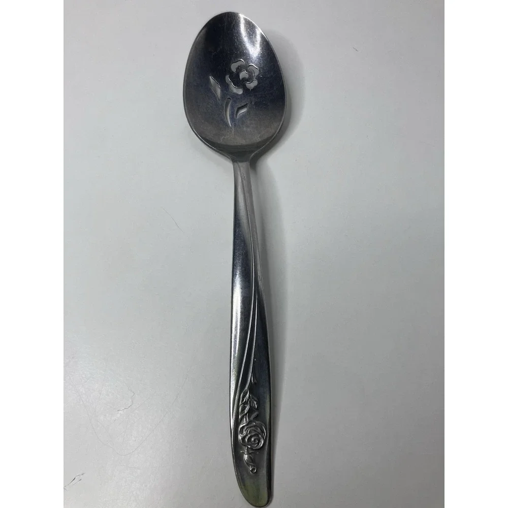 Oneida Community Flatware Pierced Serving Tablespoon Rose Shadow